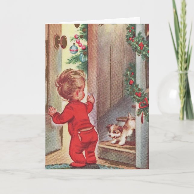 Vintage Child and Puppy Christmas Holiday Card (Front)