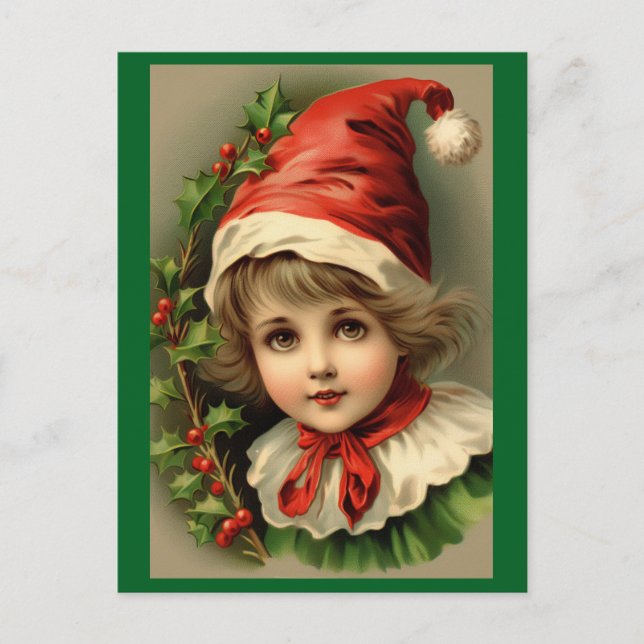 Vintage Child As An Elf Holiday Postcard (Front)