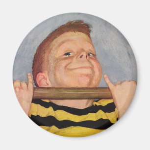 Vintage Child, Boy Doing Chin Ups, Exercise Sports Magnet