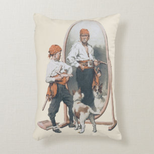 Vintage Child, Boy Pirate, Dog, Mirror, Buccaneer Accent Pillow