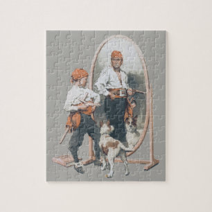 Vintage Child, Boy Pirate, Dog, Mirror, Buccaneer Jigsaw Puzzle