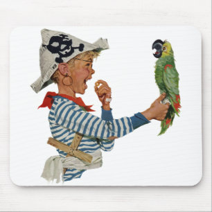 Vintage Child, Boy Playing Pirate Parrot Bird Mouse Pad