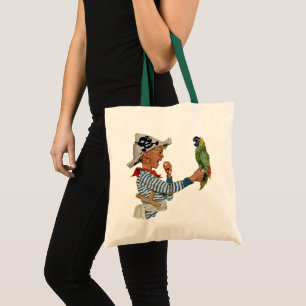 Vintage Child, Boy Playing Pirate Parrot Bird Tote Bag