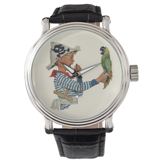 Vintage Child, Boy Playing Pirate Parrot Bird Watch (Front)