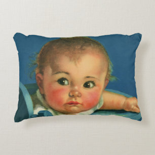 Vintage Child, Cute Baby Boy or Girl in Highchair Accent Pillow
