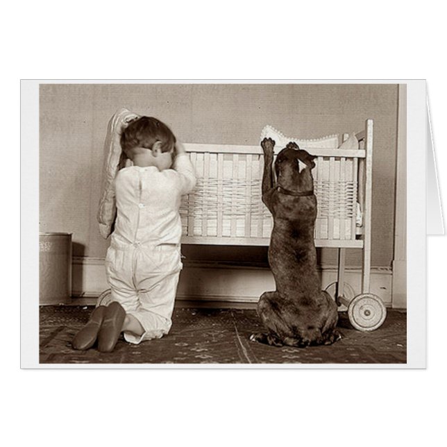 Vintage - Child & Dog Saying Prayers, (Front Horizontal)