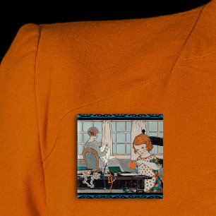 Vintage Child Girl Valentine for Mother 2 Inch Square Button