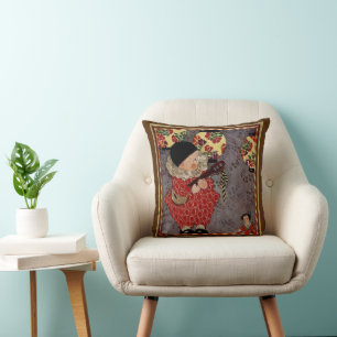 Vintage Child Harlequin, Musician Playing Banjo Throw Pillow