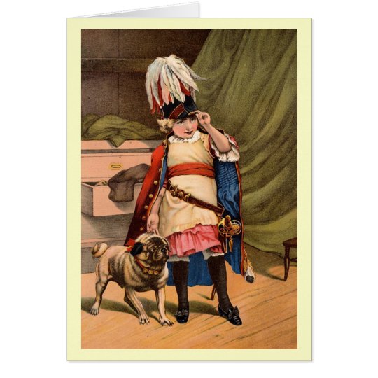 Vintage Child in Costume with Pug Card