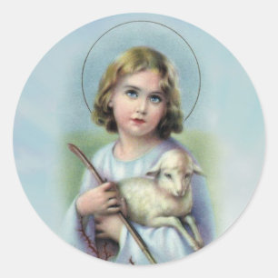 Vintage Child Jesus with Lamb Classic Round Sticker