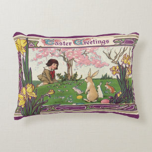 Vintage Child on an Easter Egg Hunt with Animals Accent Pillow