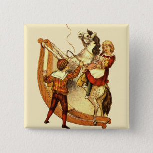 Vintage Child on Rocking Horse 2 Inch Square Button