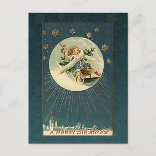 Vintage Child on Sled Postcard (Front)