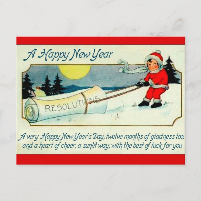Vintage Child Pulling Resolutions Happy New Year Postcard (Front)