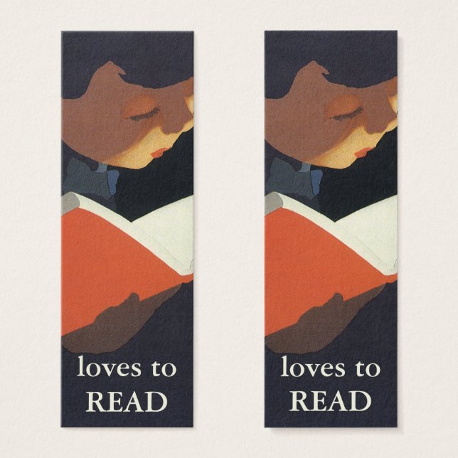 Vintage Child Reading a Book From the Library (Front & Back)