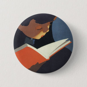 Vintage Child Reading a Book From the Library 2 Inch Round Button