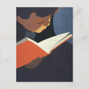 Vintage Child Reading a Book From the Library Postcard