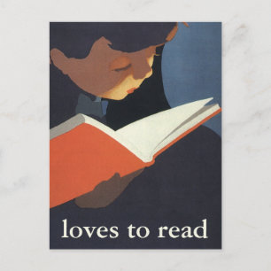Vintage Child Reading a Book From the Library Postcard