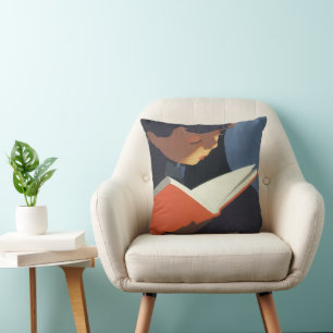 Vintage Child Reading a Book From the Library Throw Pillow