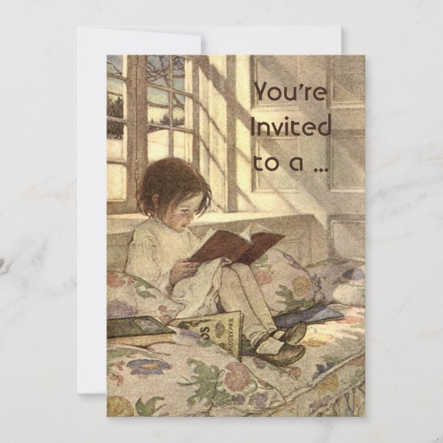 Vintage Child Reading a Book Graduation Invitation (Front)
