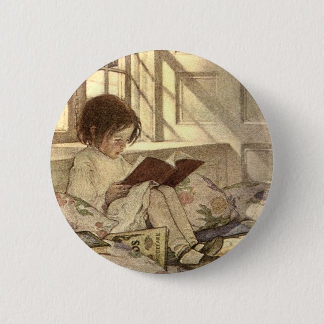 Vintage Child Reading a Book, Jessie Willcox Smith 2 Inch Round Button (Front)