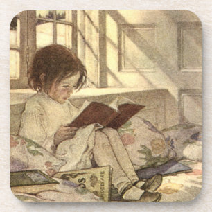 Vintage Child Reading a Book, Jessie Willcox Smith Coaster