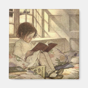 Vintage Child Reading a Book, Jessie Willcox Smith Magnet