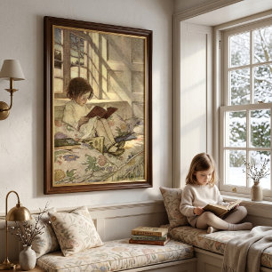 Vintage Child Reading a Book, Jessie Willcox Smith Poster
