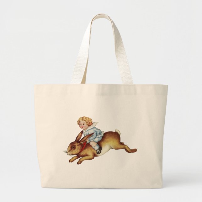 Vintage Child Rides Bunny Rabbit Large Tote Bag (Front)