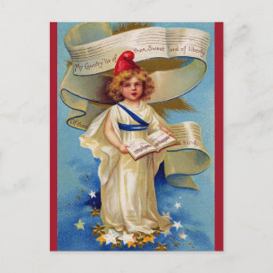 Vintage Child Singing My Country Tis of Thee Postcard