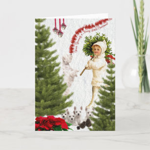 Vintage Child & Westie Wishes For Merry Christmas Holiday Card