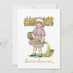 Vintage Child with Daffodils and Easter Greeting Holiday Card