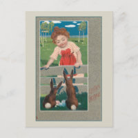 Vintage Child with Easter Eggs and Bunnies