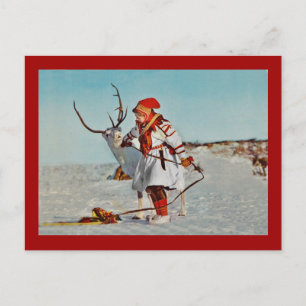 Vintage Child with Reindeer Postcard