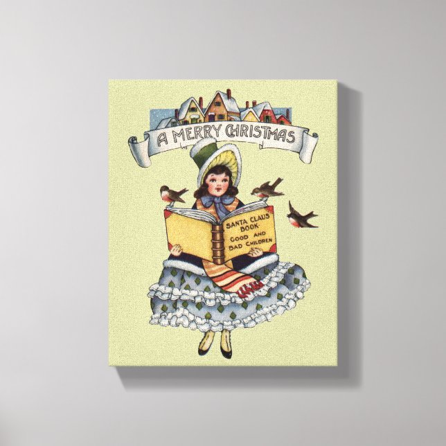 Vintage Child with Santa Claus Book Canvas Print (Front)