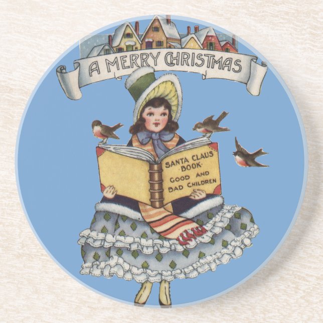 Vintage Child with Santa Claus Book Coaster (Front)