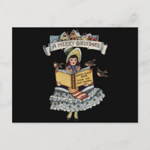 Vintage Child with Santa Claus Book Holiday Postcard