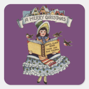 Vintage Child with Santa Claus Book Square Sticker