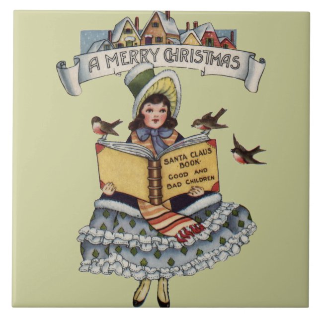 Vintage Child with Santa Claus Book Tile (Front)