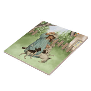 Vintage Child with Terrier Dogs Tile