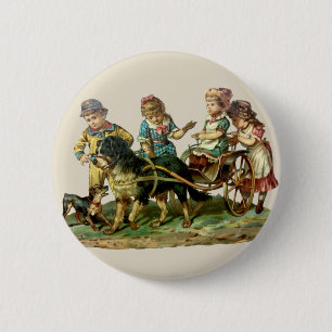 Vintage Children and Dog Wagon 2 Inch Round Button