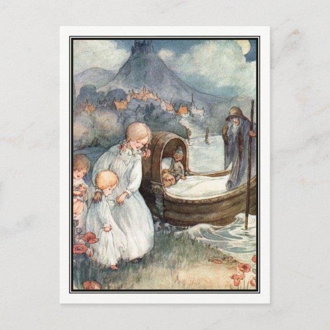 Vintage Children and Ferry by Anne Anderson Postcard (Front)