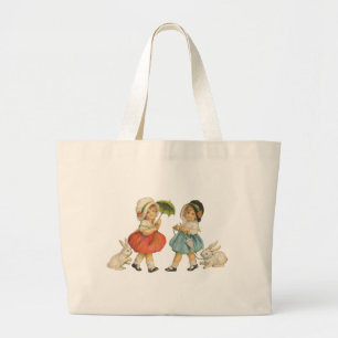 Vintage Children and Rabbits Large Tote Bag