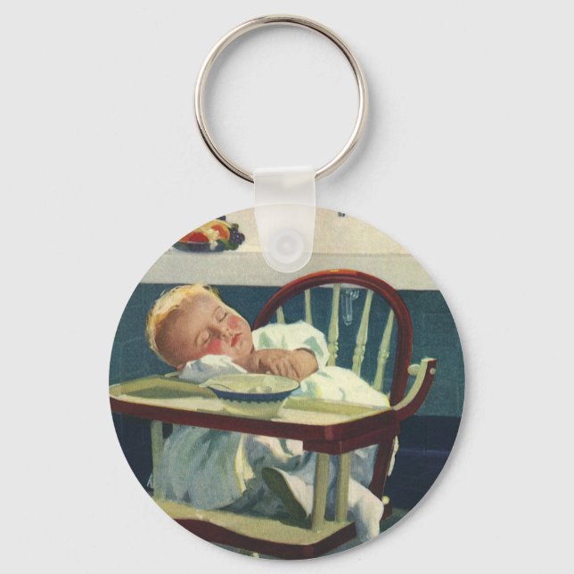 Vintage Children, Baby Sleeping Highchair Kitchen Keychain (Front)