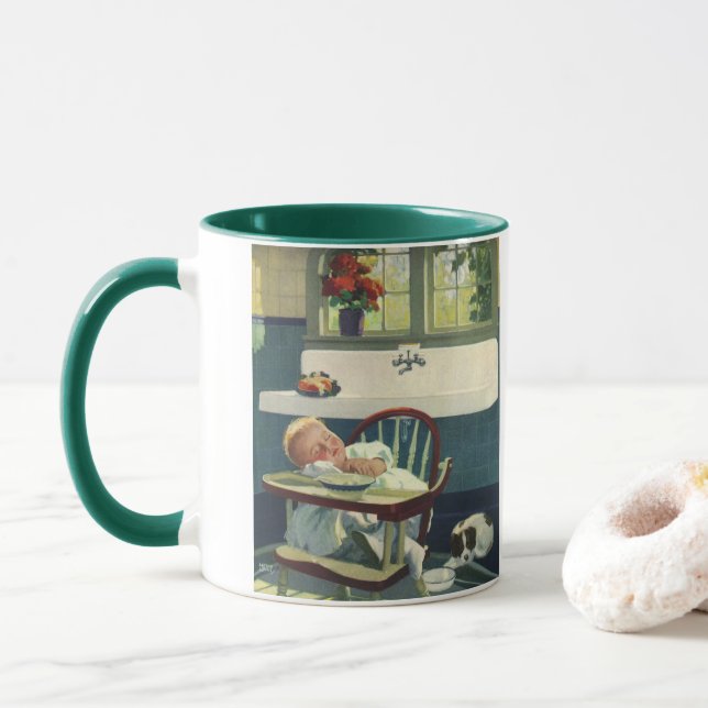 Vintage Children, Baby Sleeping Highchair Kitchen Mug (With Donut)
