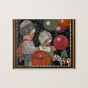 Vintage Children Birthday Party, Balloons and Toys Jigsaw Puzzle