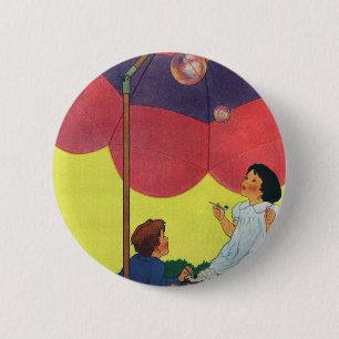 Vintage Children Blowing Bubbles Under an Umbrella 2 Inch Round Button