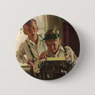 Vintage Children Boy Newspaper Journalists, Writer 2 Inch Round Button