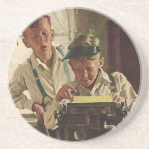 Vintage Children Boy Newspaper Journalists, Writer Coaster