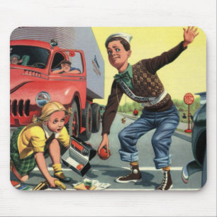 Vintage Children, Boy Safety Patrol Helping Girl Mouse Pad